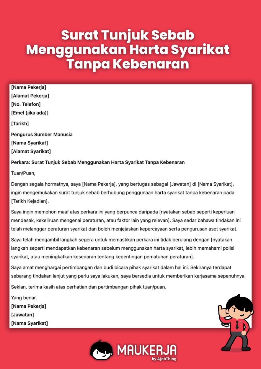 Surat Tunjuk Sebab Menggunakan Harta Syarikat Tanpa Kebenaran